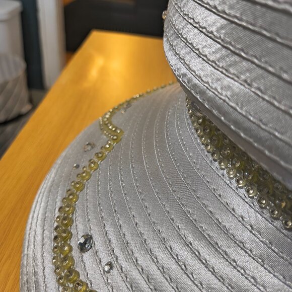 Women’s Tall Gray + Gold Dress Hat | Church / Derby | Formal Statement - Picture 2 of 4